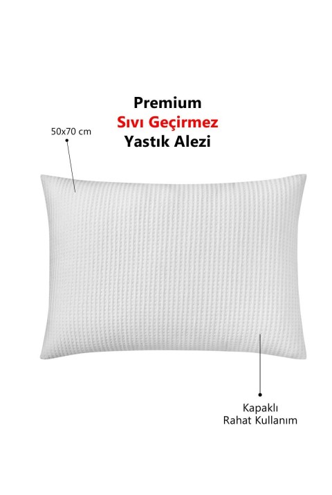 Premium Sıvı Su Geçirmez Kapaklı Yastık Koruyucu Alezi 50x70 Cm  50 x 70  Beyaz