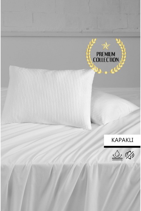 Premium Sıvı Su Geçirmez Kapaklı Yastık Koruyucu Alezi 50x70 Cm  50 x 70  Beyaz
