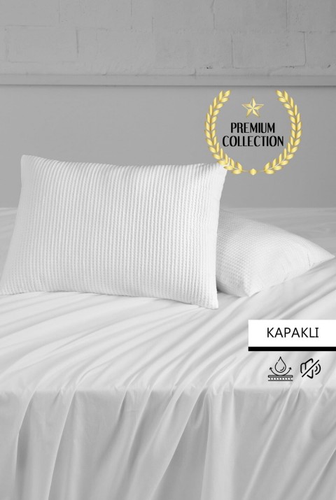 Premium Sıvı Su Geçirmez Kapaklı Yastık Koruyucu Alezi 50x70 Cm  50 x 70  Beyaz
