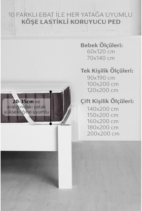 Premium Sıvı Su Geçirmez Ped Koşe Lastikli Tek Kişilik Çift Kişilik Sessiz Yatak Koruyucu Alez  70 x 140  Beyaz