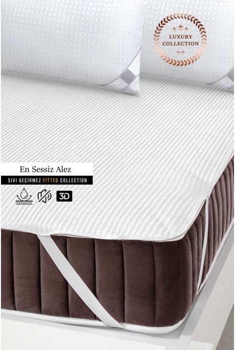 Premium Sıvı Su Geçirmez Ped Koşe Lastikli Tek Kişilik Çift Kişilik Sessiz Yatak Koruyucu Alez  70 x 140  Beyaz