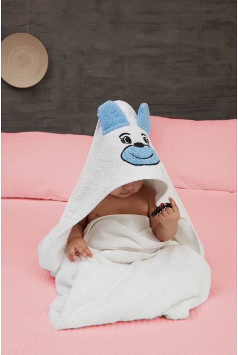 Pupy Bear Pamuklu Kapşonlu Kız-erkek Yenidoğan Bebek Kundak Havlusu Nakış Işlemeli Beyaz 100x100cm  100 x 100  Beyaz