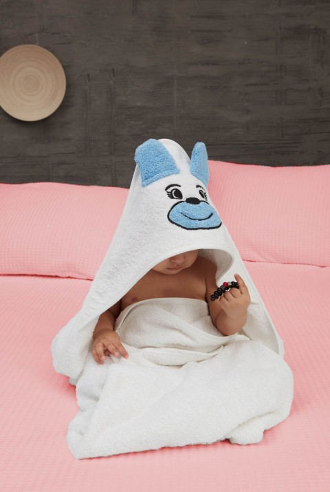 Pupy Bear Pamuklu Kapşonlu Kız-erkek Yenidoğan Bebek Kundak Havlusu Nakış Işlemeli Beyaz 100x100cm  100 x 100  Beyaz