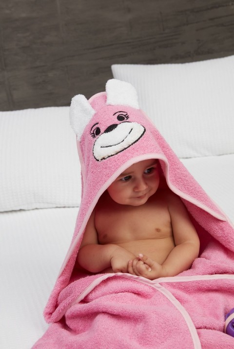 Pupy Bear Pamuklu Kapşonlu Kız-erkek Yenidoğan Bebek Kundak Havlusu Nakış Işlemeli Pembe 100x100cm  100 x 100  Pembe