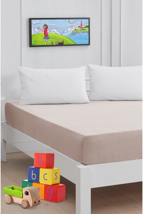 Roza Bebek Çocuk Lastikli Penye Çarşaf Bej 120 x 200 60 x 120  Bej