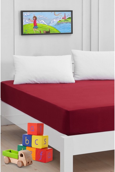 Roza Bebek Çocuk Lastikli Penye Çarşaf Bordo 120 x 200 60 x 120  Bordo