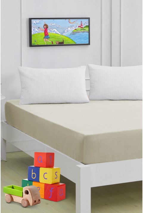 Roza Bebek Çocuk Lastikli Penye Çarşaf Ekru 120 x 200 70 x 140  Ekru