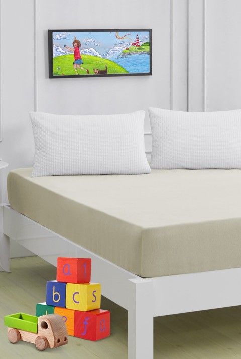 Roza Bebek Çocuk Lastikli Penye Çarşaf Ekru 120 x 200 70 x 140  Ekru