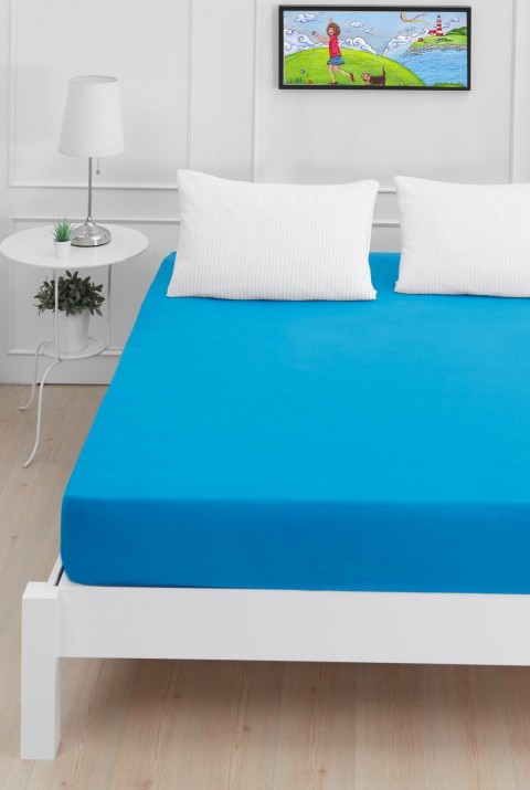 Roza Bebek Çocuk Lastikli Penye Çarşaf Mavi 120 x 200 60 x 120  Mavi