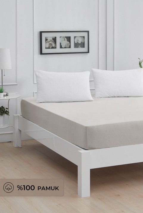 Roza Çift Kişilik Lastikli Penye Çarşaf Açık Gri Çift Kişilik 180 x 200  Açık Gri