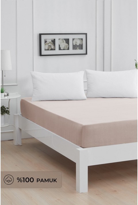 Roza Çift Kişilik Lastikli Penye Çarşaf Bej Çift Kişilik 180 x 200  Bej