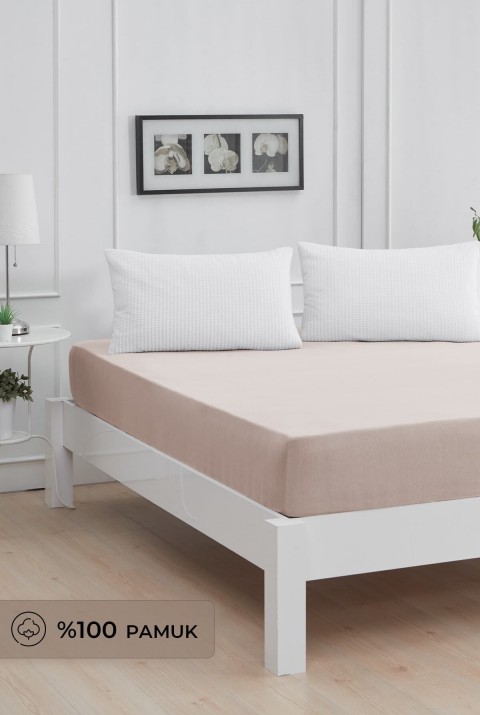 Roza Çift Kişilik Lastikli Penye Çarşaf Bej Çift Kişilik 180 x 200  Bej