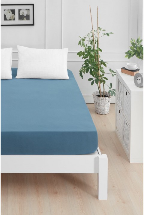 Roza Çift Kişilik Lastikli Penye Çarşaf Indigo Mavi Çift Kişilik 180 x 200  İndigo Mavi