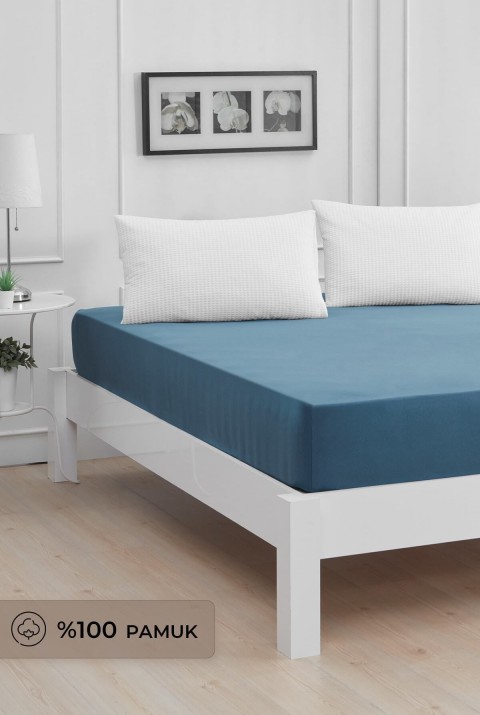 Roza Çift Kişilik Lastikli Penye Çarşaf Indigo Mavi Çift Kişilik 180 x 200  İndigo Mavi