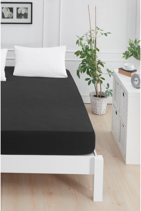 Roza Çift Kişilik Lastikli Penye Çarşaf Siyah Çift Kişilik 140 x 200  Siyah