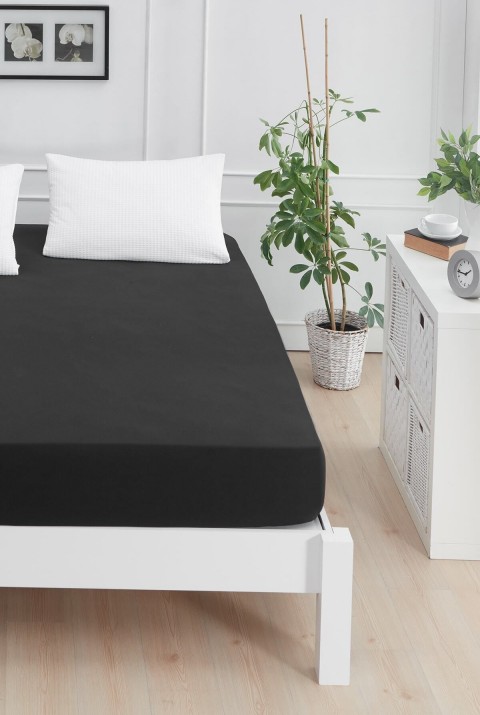 Roza Çift Kişilik Lastikli Penye Çarşaf Siyah Çift Kişilik 140 x 200  Siyah