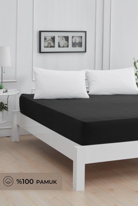 Roza Çift Kişilik Lastikli Penye Çarşaf Siyah Çift Kişilik 140 x 200  Siyah