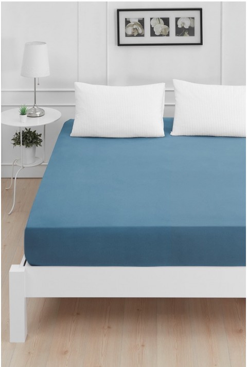 Roza Tek Kişilik Lastikli Penye Çarşaf İndigo Mavi 120 x 200 120 x 200  İndigo Mavisi