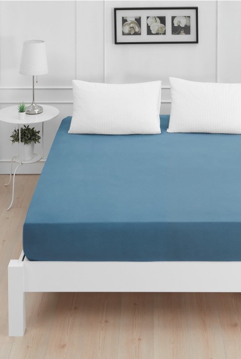Roza Tek Kişilik Lastikli Penye Çarşaf İndigo Mavi 120 x 200 120 x 200  İndigo Mavisi