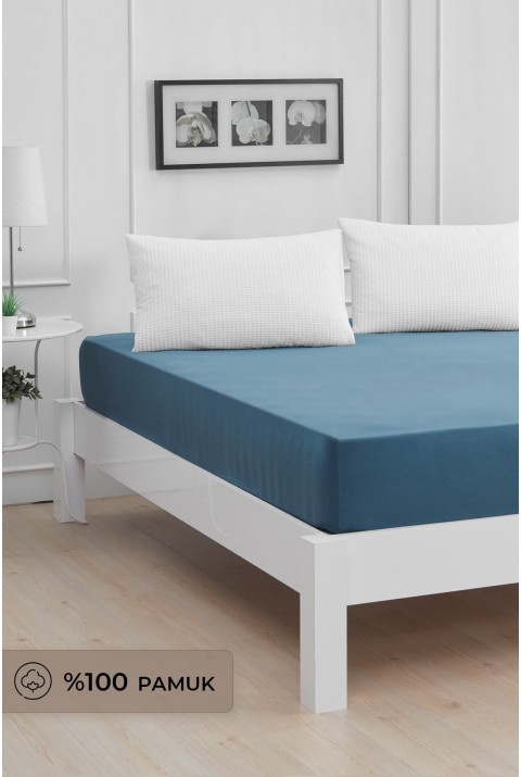 Roza Tek Kişilik Lastikli Penye Çarşaf İndigo Mavi 120 x 200 120 x 200  İndigo Mavisi