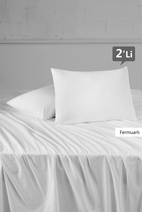 Terry Cotton Pamuklu 2'li Fermuarlı Sıvı Su Geçirmez Yastık Koruyucu Alezi 50x70 Cm  50 x 70  Beyaz