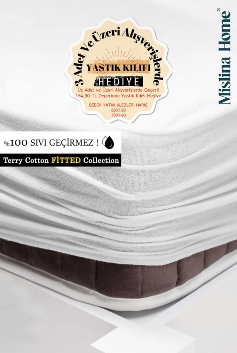 Terry Pamuklu Sıvı Su Geçirmez Fitted Full Kenar Tek Çift Kişilik Çocuk Yatak Koruyucu Sessiz Alez  160 x 200  Beyaz