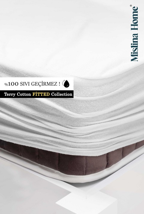 Terry Pamuklu Sıvı Su Geçirmez Fitted Full Kenar Tek Çift Kişilik Çocuk Yatak Koruyucu Sessiz Alez  60 x 120  Beyaz