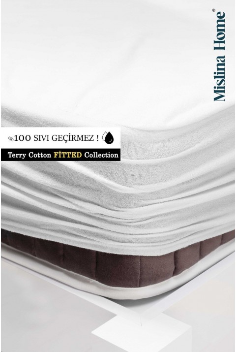 Terry Pamuklu Sıvı Su Geçirmez Fitted Full Kenar Tek Çift Kişilik Çocuk Yatak Koruyucu Sessiz Alez  70 x 140  Beyaz