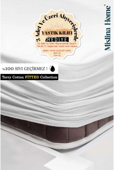 Terry Pamuklu Sıvı Su Geçirmez Fitted Full Kenar Tek Çift Kişilik Çocuk Yatak Koruyucu Sessiz Alez  70 x 140  Beyaz