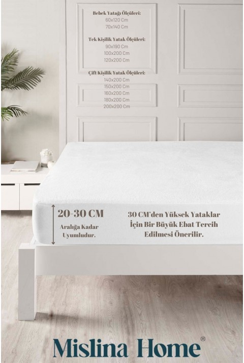 Wellsoft Sıvı Su Geçirmez Fitted Full Kenar Tek Çift Kişilik Yatak Koruyucu Sessiz Alez  100 x 200  Beyaz