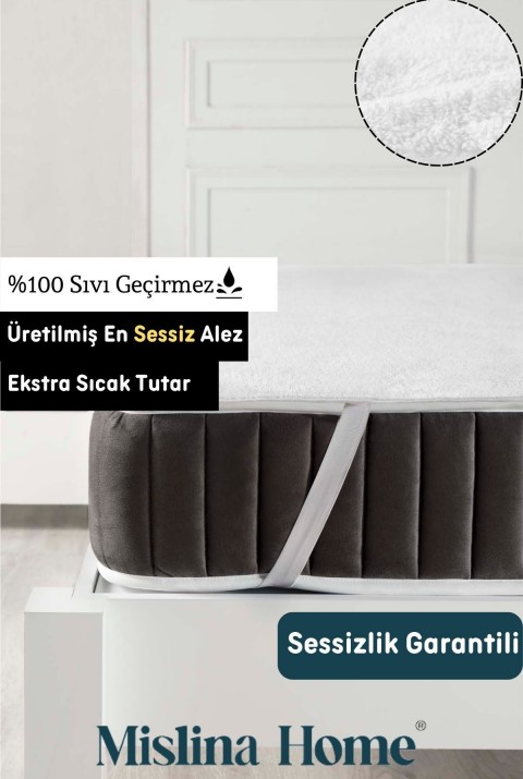 Wellsoft Sıvı Su Geçirmez Ped Dört Köşe Lastikli Tek Çift Kişilik Yatak Koruyucu Sessiz Alez  180 x 200  Beyaz